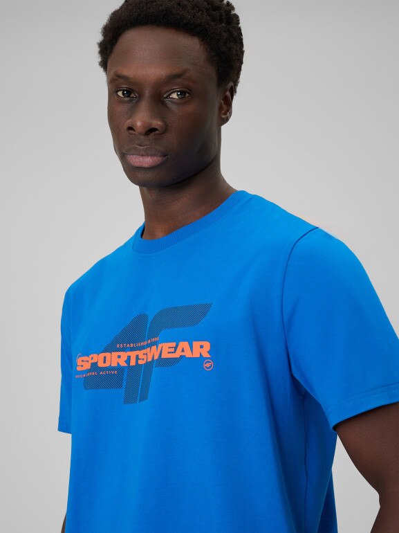 Męski t-shirt z nadrukiem 4F 4FWSS26TTSHM2666 - niebieski