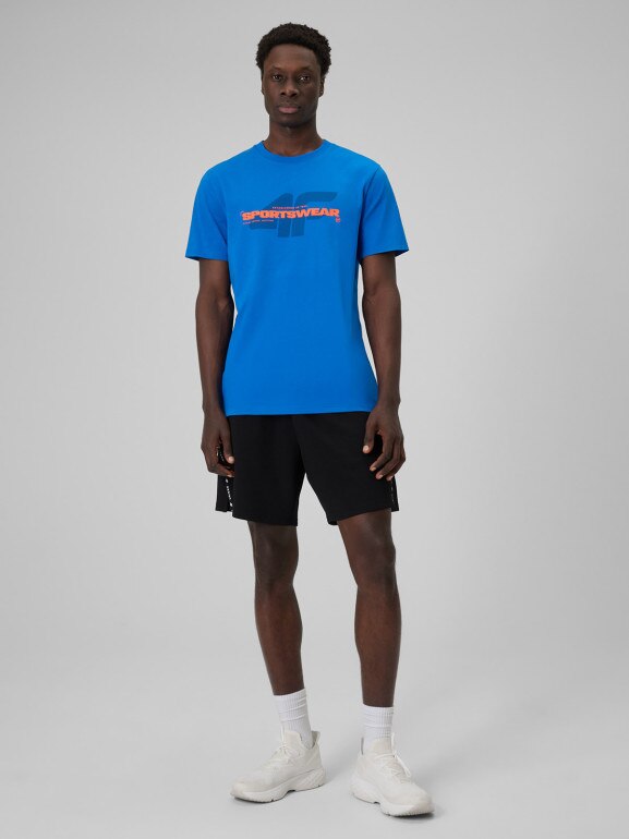 Męski t-shirt z nadrukiem 4F 4FWSS26TTSHM2666 - niebieski