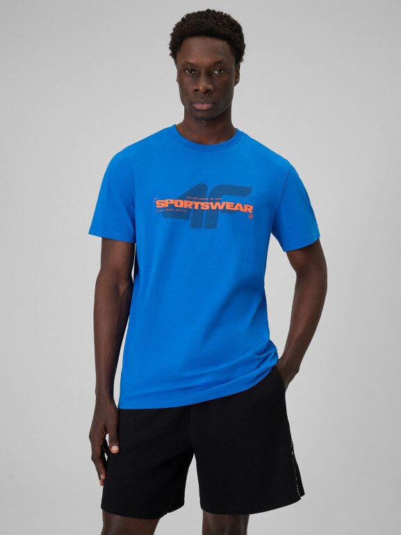 Męski t-shirt z nadrukiem 4F 4FWSS26TTSHM2666 - niebieski