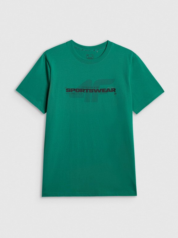 Męski t-shirt z nadrukiem 4F 4FWSS26TTSHM2666 - zielony