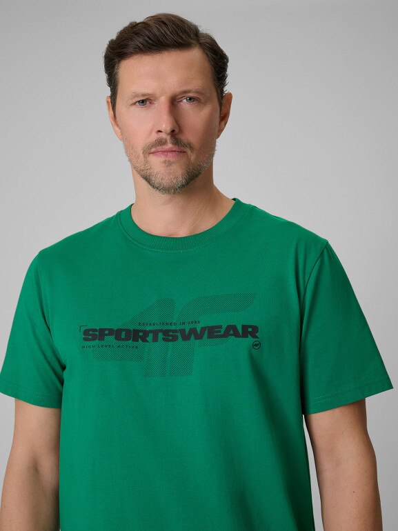 Męski t-shirt z nadrukiem 4F 4FWSS26TTSHM2666 - zielony