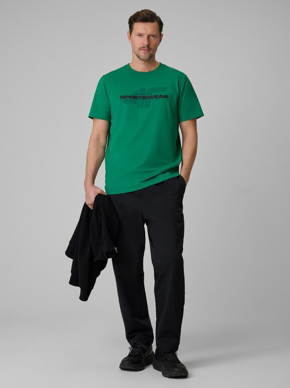 Męski t-shirt z nadrukiem 4F 4FWSS26TTSHM2666 - zielony