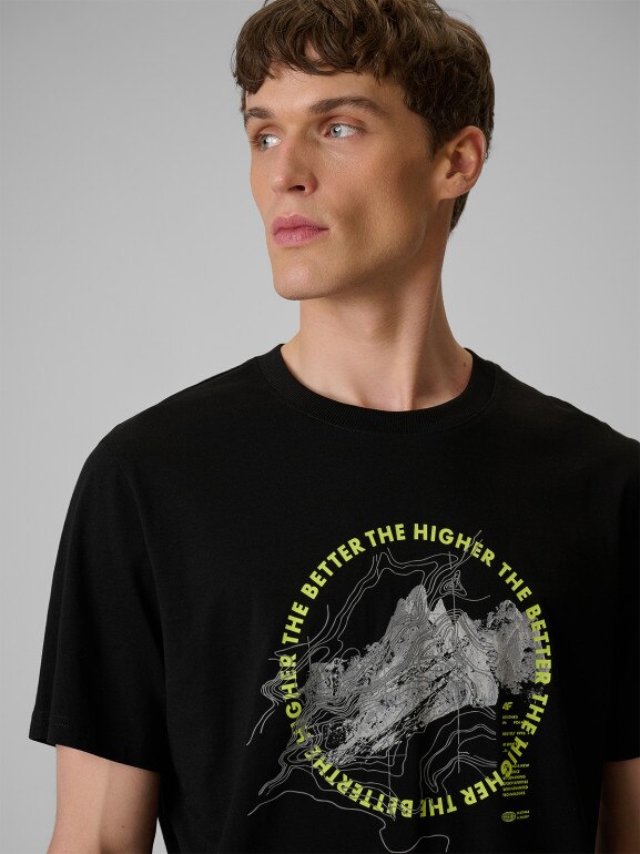 Męski t-shirt z nadrukiem 4F 4FWSS26TTSHM2822 - czarny