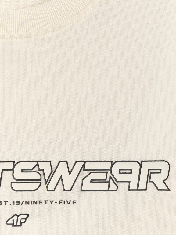 Męski t-shirt z nadrukiem 4F 4FWSS26TTSHM3033 - kremowy
