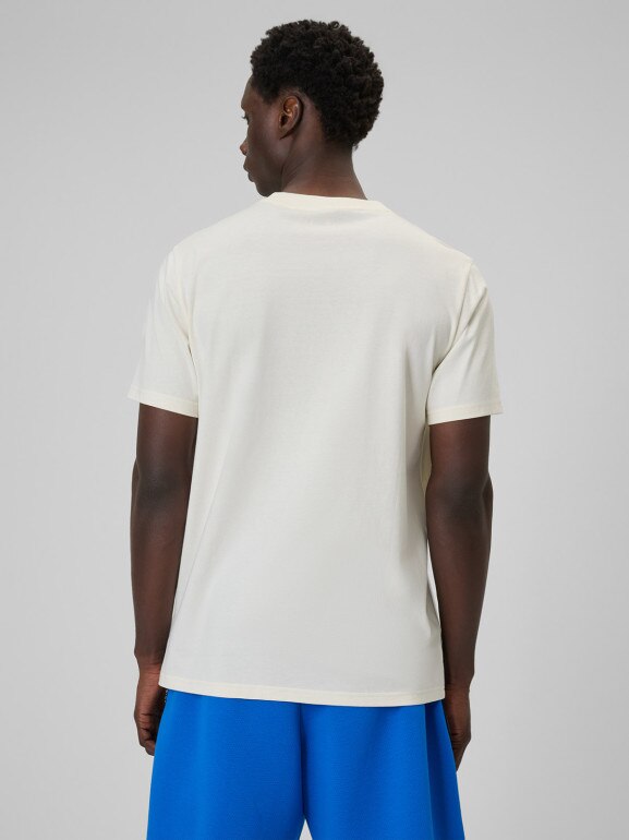 Męski t-shirt z nadrukiem 4F 4FWSS26TTSHM3033 - kremowy