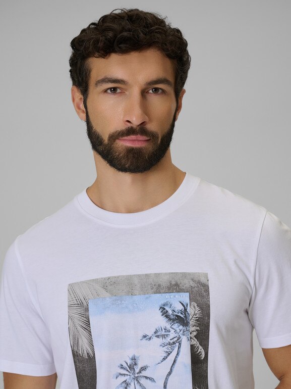 Męski t-shirt z nadrukiem 4F 4FWSS26TTSHM3034 - biały