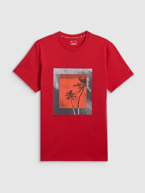 Męski t-shirt z nadrukiem 4F 4FWSS26TTSHM3034 - czerwony