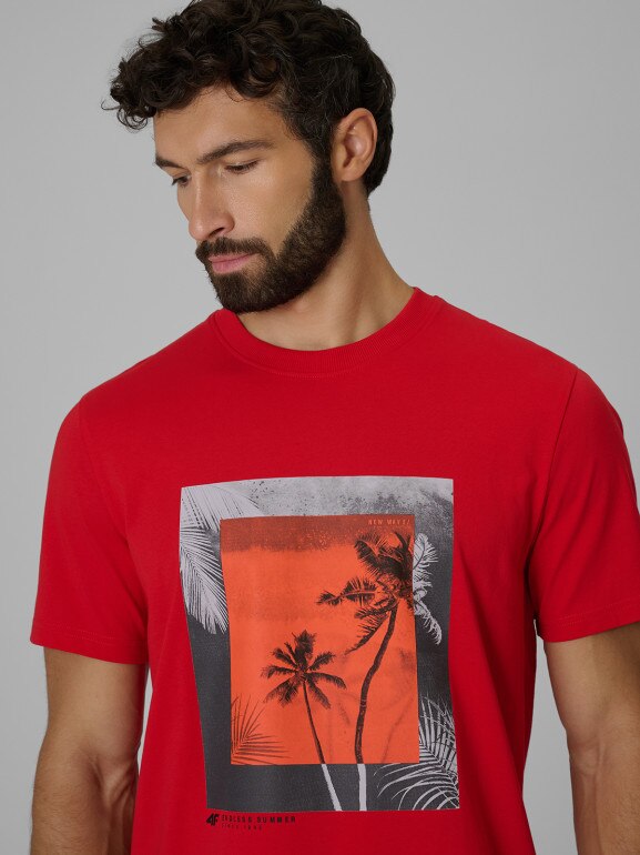 Męski t-shirt z nadrukiem 4F 4FWSS26TTSHM3034 - czerwony