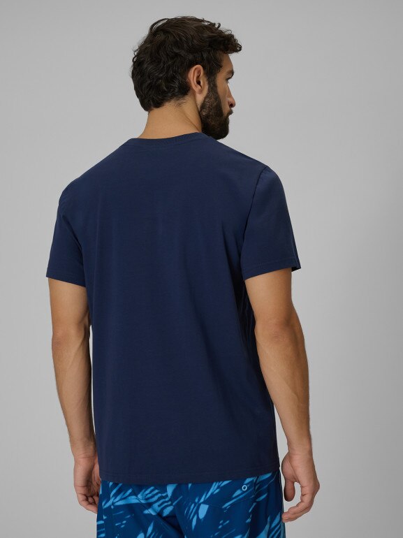 Męski t-shirt z nadrukiem 4F 4FWSS26TTSHM3034 - granatowy