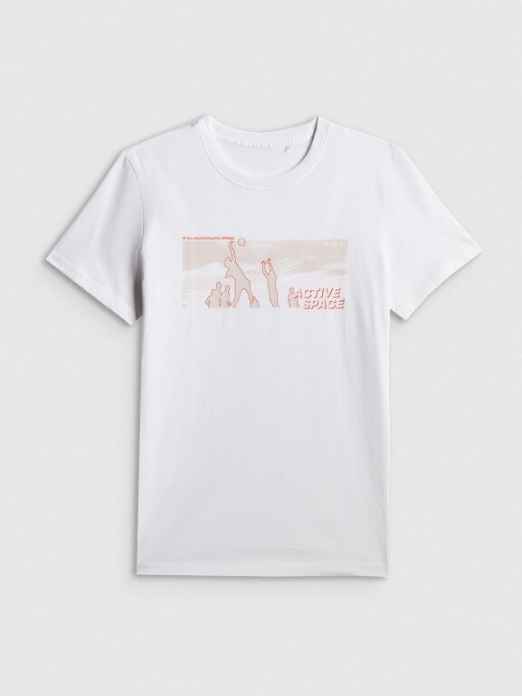 Męski t-shirt z nadrukiem 4F 4FWSS26TTSHM3035 - biały