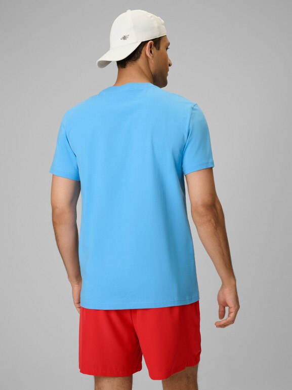 Męski t-shirt z nadrukiem 4F 4FWSS26TTSHM3035 - niebieski