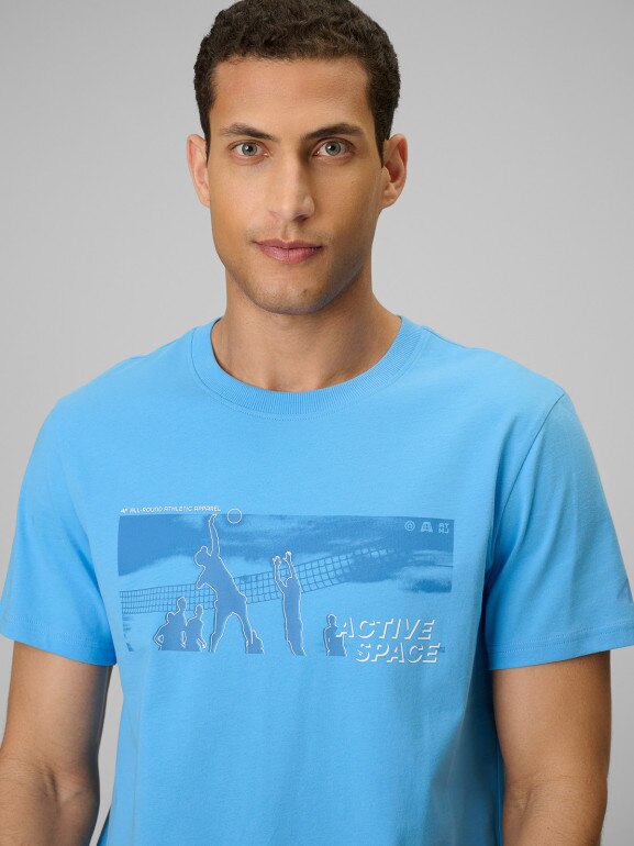 Męski t-shirt z nadrukiem 4F 4FWSS26TTSHM3035 - niebieski