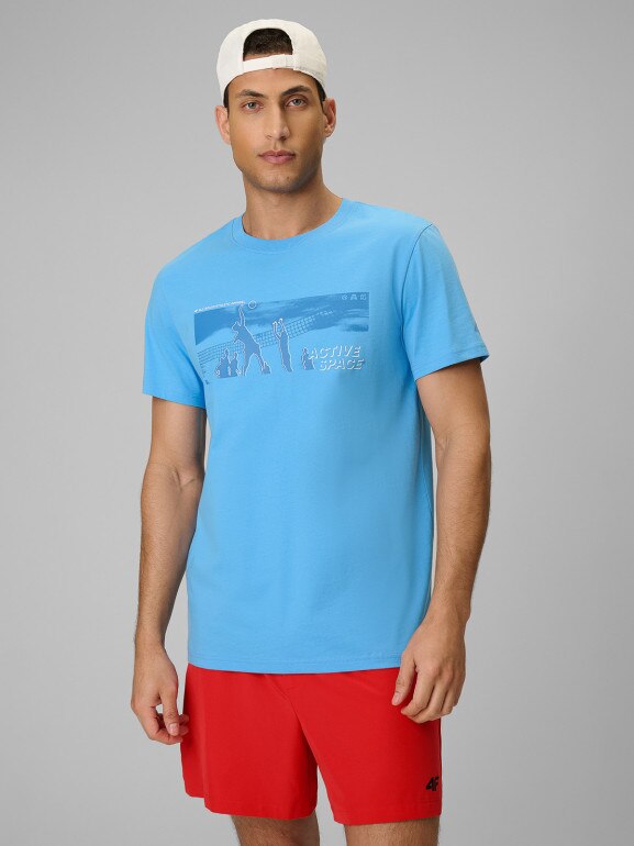 Męski t-shirt z nadrukiem 4F 4FWSS26TTSHM3035 - niebieski