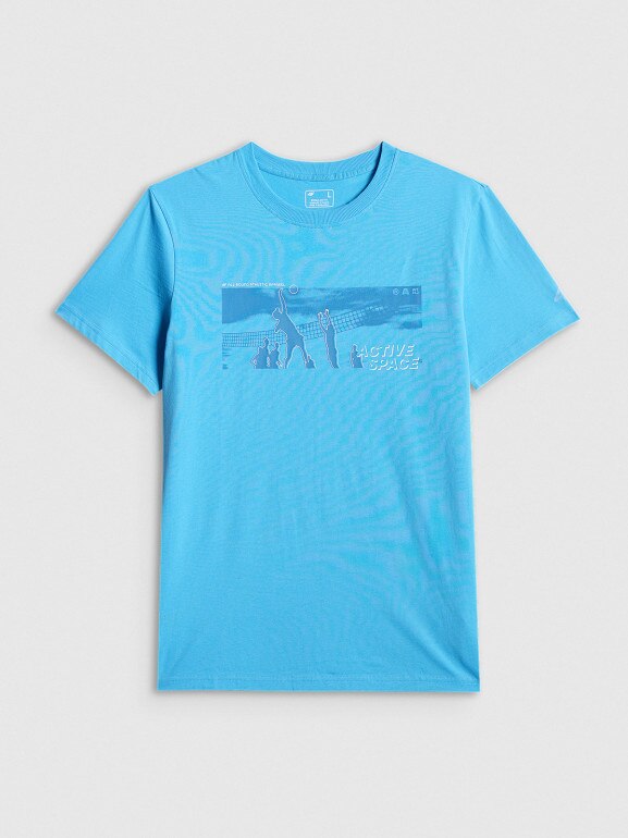 Męski t-shirt z nadrukiem 4F 4FWSS26TTSHM3035 - niebieski