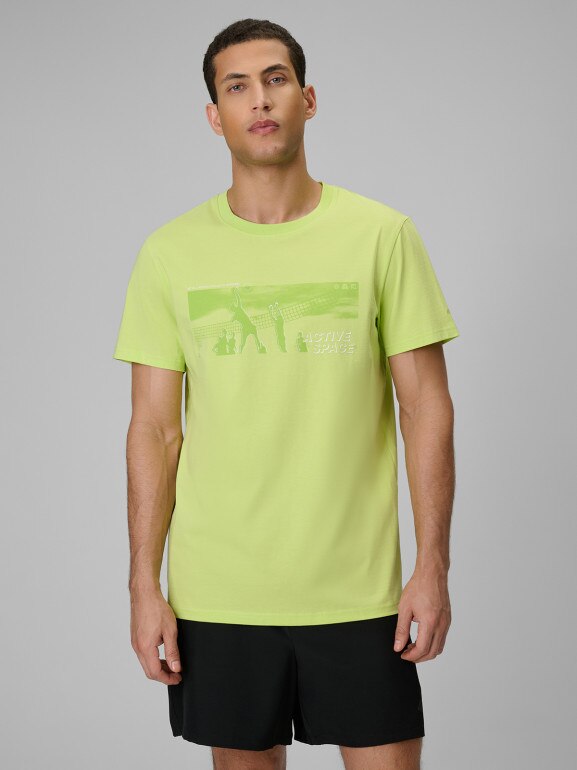 Męski t-shirt z nadrukiem 4F 4FWSS26TTSHM3035 - zielony