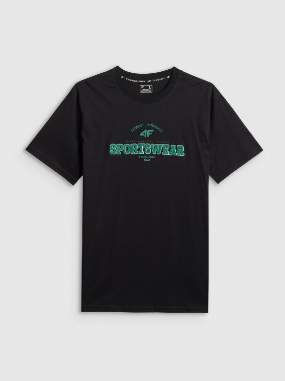 Męski t-shirt z nadrukiem 4F 4FWSS26TTSHM3324 - czarny