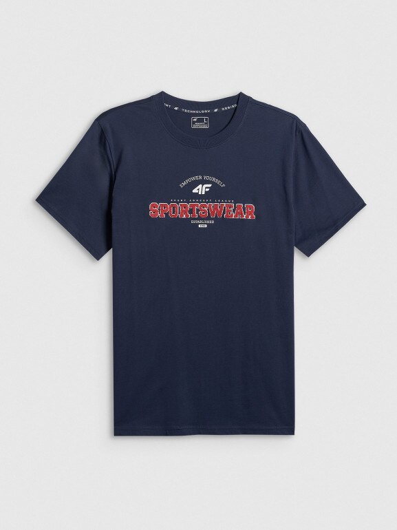 Męski t-shirt z nadrukiem 4F 4FWSS26TTSHM3324 - granatowy