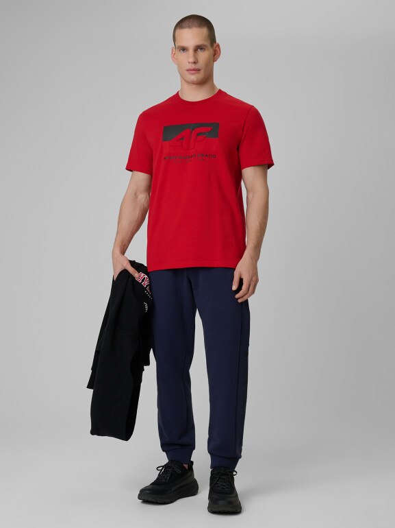 Męski t-shirt z nadrukiem 4F 4FWSS26TTSHM3325 - czerwony