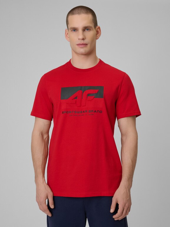 Męski t-shirt z nadrukiem 4F 4FWSS26TTSHM3325 - czerwony