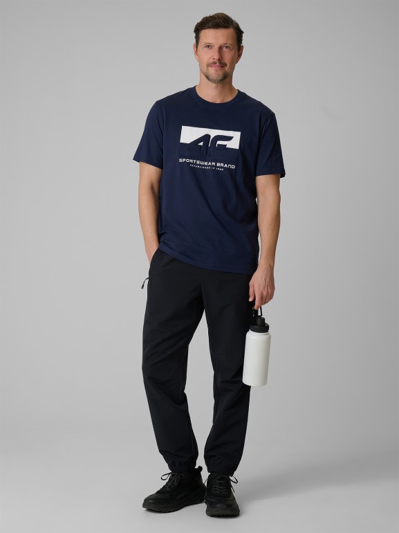 Męski t-shirt z nadrukiem 4F 4FWSS26TTSHM3325 - granatowy