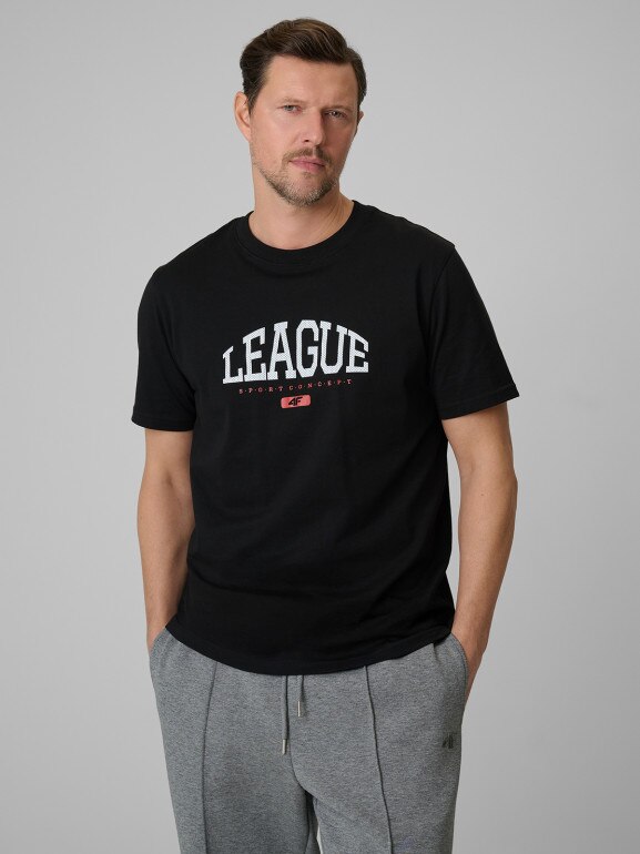 Męski t-shirt z nadrukiem 4F 4FWSS26TTSHM3326 - czarny