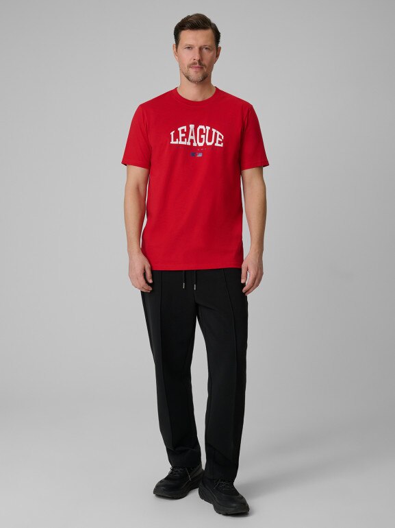 Męski t-shirt z nadrukiem 4F 4FWSS26TTSHM3326 - czerwony