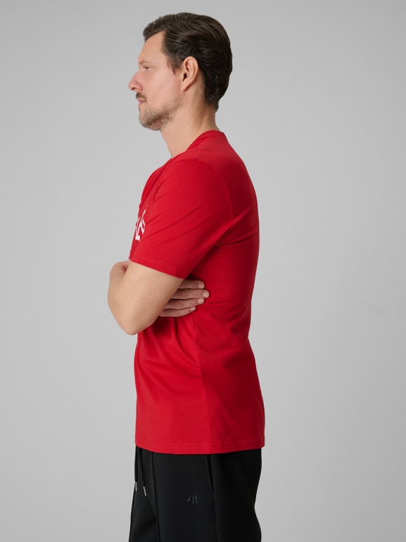 Męski t-shirt z nadrukiem 4F 4FWSS26TTSHM3326 - czerwony