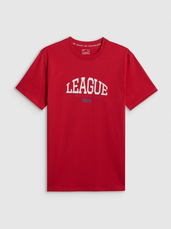Męski t-shirt z nadrukiem 4F 4FWSS26TTSHM3326 - czerwony
