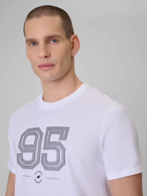 Męski t-shirt z nadrukiem 4F 4FWSS26TTSHM3327 - biały