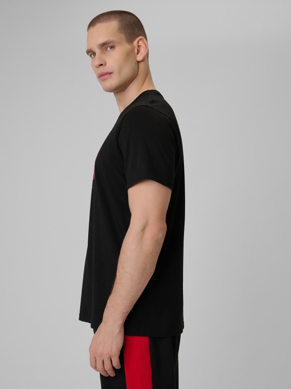 Męski t-shirt z nadrukiem 4F 4FWSS26TTSHM3327 - czarny