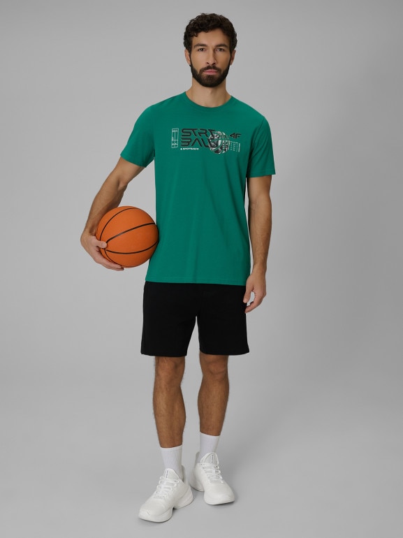 Męski t-shirt z nadrukiem 4F 4FWSS26TTSHM3331 - zielony