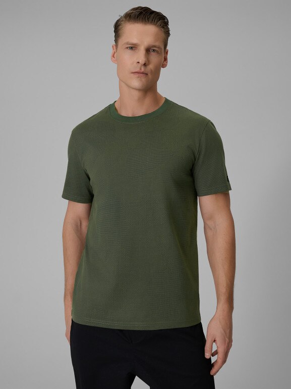 Męski t-shirt z nadrukiem 4F 4FWSS26TTSHM3332 - khaki