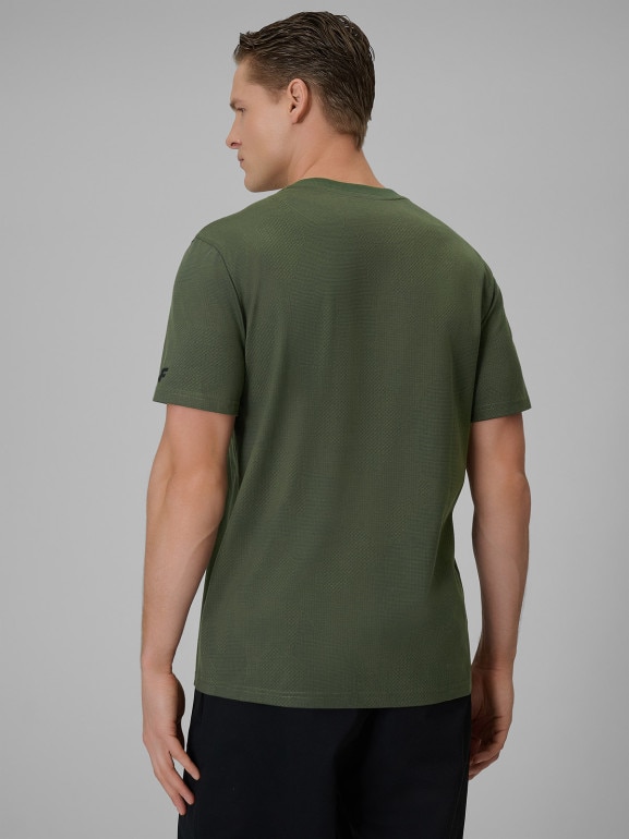 Męski t-shirt z nadrukiem 4F 4FWSS26TTSHM3332 - khaki
