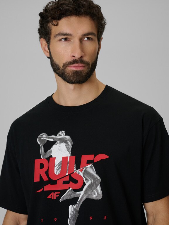 Męski t-shirt z nadrukiem 4F 4FWSS26TTSHM3333 - czarny