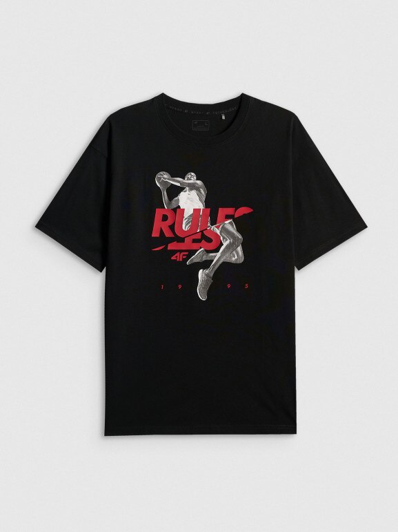 Męski t-shirt z nadrukiem 4F 4FWSS26TTSHM3333 - czarny