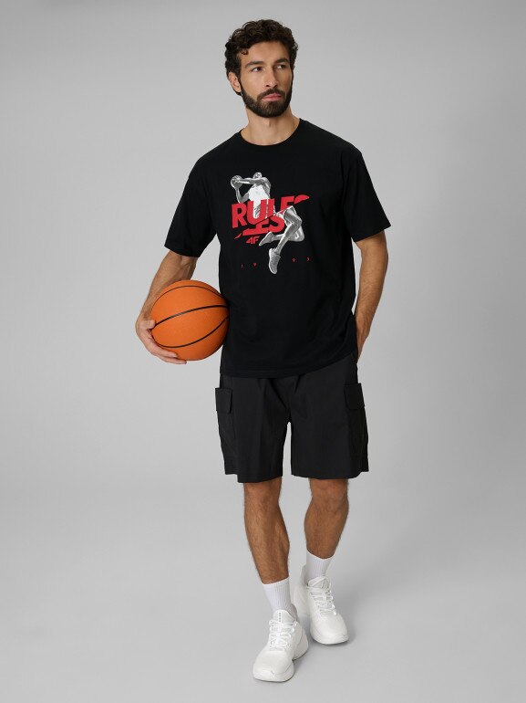 Męski t-shirt z nadrukiem 4F 4FWSS26TTSHM3333 - czarny