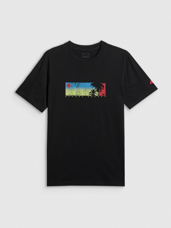 Męski t-shirt z nadrukiem 4F 4FWSS26TTSHM3335 - czarny