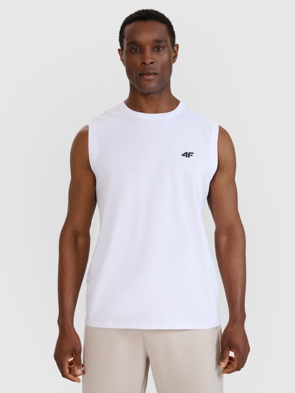Męski tank top 4F 4FWMM00TSLEM125 - biały