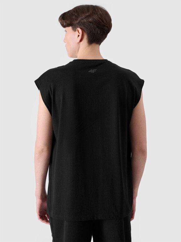 Męski tank top z nadrukiem 4F 4FRSS24TSLEM148 - czarny