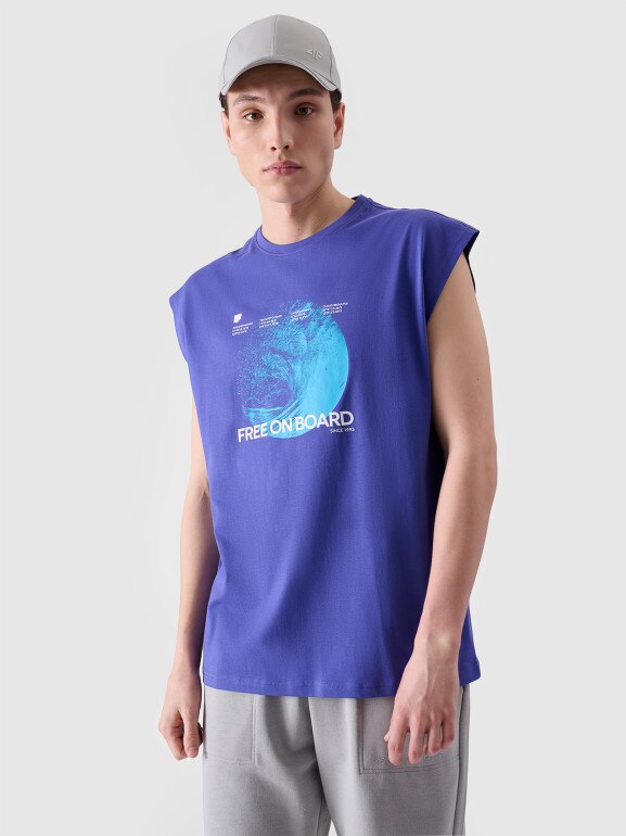 Męski tank top z nadrukiem 4F 4FRSS24TSLEM148 - niebieski