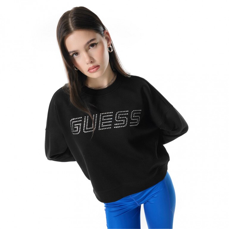 Damska bluza dresowa nierozpinana bez kaptura Guess Skylar - czarna