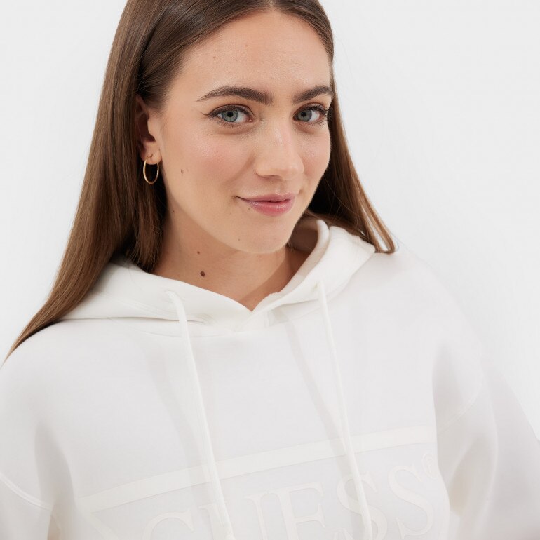 Damska bluza dresowa nierozpinana z kapturem Guess New Alisa Hooded - biała