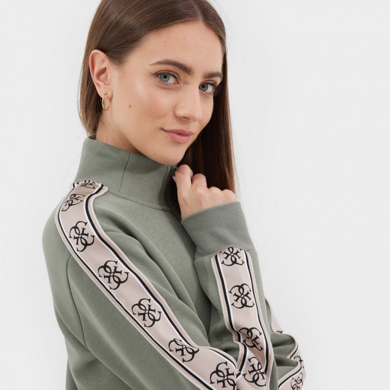 Damska bluza dresowa rozpinana bez kaptura Guess Britney - oliwkowa