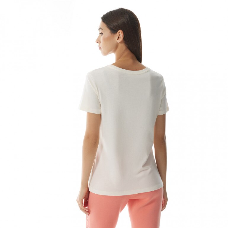Damski t-shirt z nadrukiem GUESS ADELE SS CN TEE - kremowy/ecru
