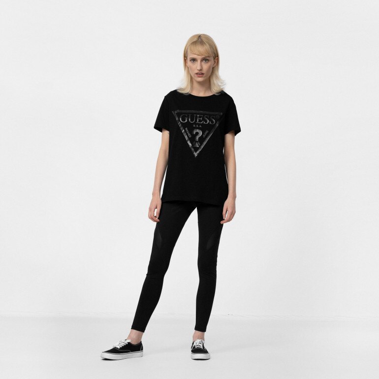 Damski t-shirt z nadrukiem GUESS ADELE SS CN TEE - czarny
