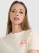 Damski t-shirt oversize z nadrukiem 4F 4FRSS25TTSHF3160 - beżowy