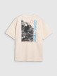 Męski t-shirt oversize z nadrukiem 4F 4FWSS25TTSHM1985 - beżowy