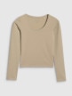 Damski longsleeve basic 4F 4FRSS25TLONF511 - beżowy
