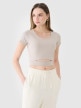 4F Damski tshirt crop top 4F 4FRSS25TTSHF2695  beżowy Beżowy
