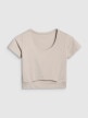 Damski t-shirt crop top 4F 4FRSS25TTSHF2695 - beżowy